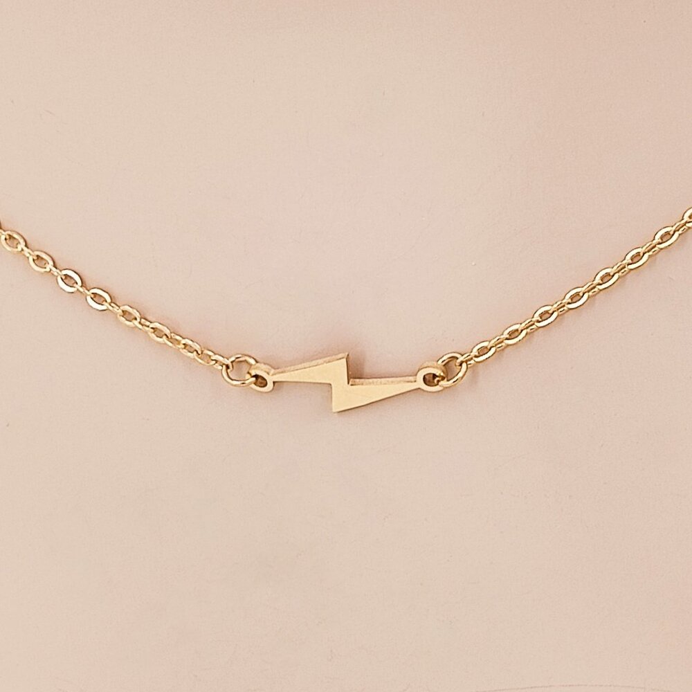 Lightning Bolt Charm Necklace Adj Cable Chain 18.5"-20.5" Gold Tone 903-335